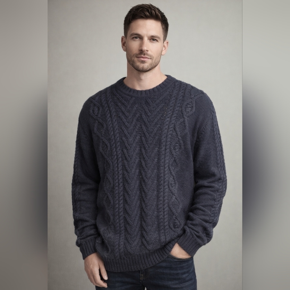 Vintage WEATHERPROOF Cable Knit Sweater – Navy | Men’s L